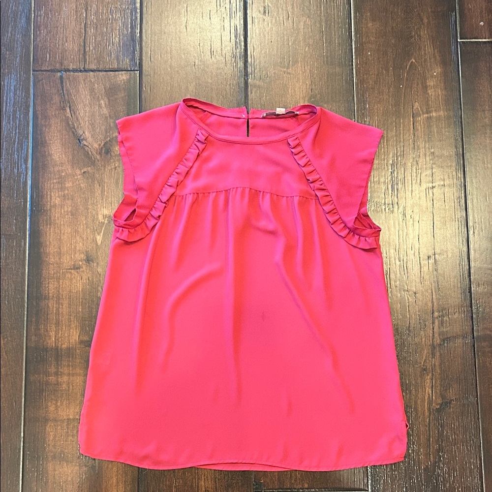 LOFT Vibrant Red Ruffle Blouse